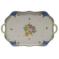 Herend Printemps with Blue Border Rect. Tray with Branch Handles 18 in BT-EB-00427-0-00