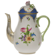 Herend Printemps with Blue Border Coffee Pot with Rose 36 oz BT-EB-01613-0-09