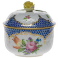 Herend Printemps with Blue Border Covered Sugar with Rose 4 in BT-EB-01463-0-09