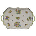 Herend Queen Victoria Blue Border Rectangular Tray with Branch Handles 18 in VBO-Y300427-0-00