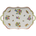 Herend Queen Victoria Pink Border Rectangular Tray with Branch Handles 18 in VBO-Y400427-0-00