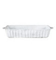 Inspired by the maestro artisans' family dinnerware heirlooms of many generations and the best art and architecture of Italy. The Incanto white stripe medium rectangular baking dish is perfect for baking and serving a casserole. Handmade in Veneto of terra marrone. Dishwasher, microwave, oven and freezer safe.