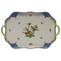 Herend Rothschild Bird Borders Blue Rectangular Tray with Branch Handles 18 in RO-EB-00427-0-00