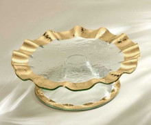 Annieglass Ruffle Gold Pedestal Cake Plate 14 in G128