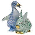 Herend Duckling and Bunny Fishnet Blue and Green 2.75 x 3 in SVHB-V15611-0-00
