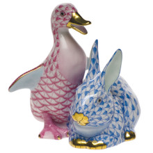 Herend Duckling and Bunny Fishnet Raspberry and Blue 2.75 x 3 in SVHP-B15611-0-00