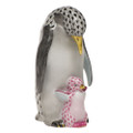 Herend Penguin with Baby Fishnet Black and Raspberry 4.75 in SVHN-P15828-0-00