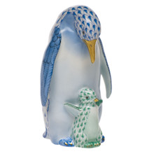 Herend Penguin with Baby Fishnet Blue and Green 4.75 in SVHB-V15828-0-00