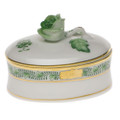 Herend Oval Box with Rose Chinese Bouquet Green 2.75 in AV----06114-0-09