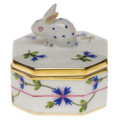 Herend Petite Octagonal Box with Bunny Blue Garland 2 in PBG---06105-0-25