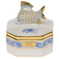 Herend Petite Octagonal Box with Bunny Chinese Bouquet Blue 2 x 2 in AB----06105-0-28