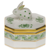 Herend Petite Octagonal Box with Bunny Chinese Bouquet Green 2 in AV----06105-0-25