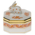 Herend Petite Octagonal Box with Bunny Chinese Bouquet Rust 2 in AOG---06105-0-25