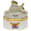 Herend Petite Octagonal Box with Fish Victoria Butterflies and Flowers 2 in LVF---06105-0-28
