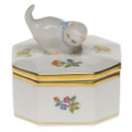 Herend Small Octagonal Box with Cat Blue Garland 2.5 x 2.5 in PBG---06104-0-26