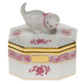 Herend Small Octagonal Box with Cat Chinese Bouquet Raspberry 2.5 x 2.5 in AP----06104-0-26