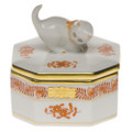 Herend Small Octagonal Box with Cat Chinese Bouquet Rust 2.5 x 2.5 in AOG---06104-0-26