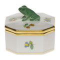 Herend Small Octagonal Box with Frog Victoria Butterflies and Flowers 2.5 x 2.5 in LVF---06104-0-39