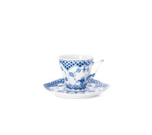 Royal Copenhagen Blue Fluted Full Lace Coffee Cup & Saucer 5 oz 1017226