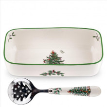 Spode Christmas Tree Cranberry Server with Slotted Spoon 6.5 in 1556331