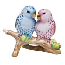 Herend Love Birds on Branch Fishnet Pink and Blue 4 in high SVHQ4715728-0-00
