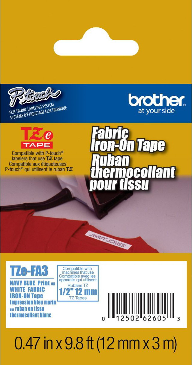 Brother TZeFA3 1/2 In. Fabric IronOn Ptouch Tape 12mm TZFA3