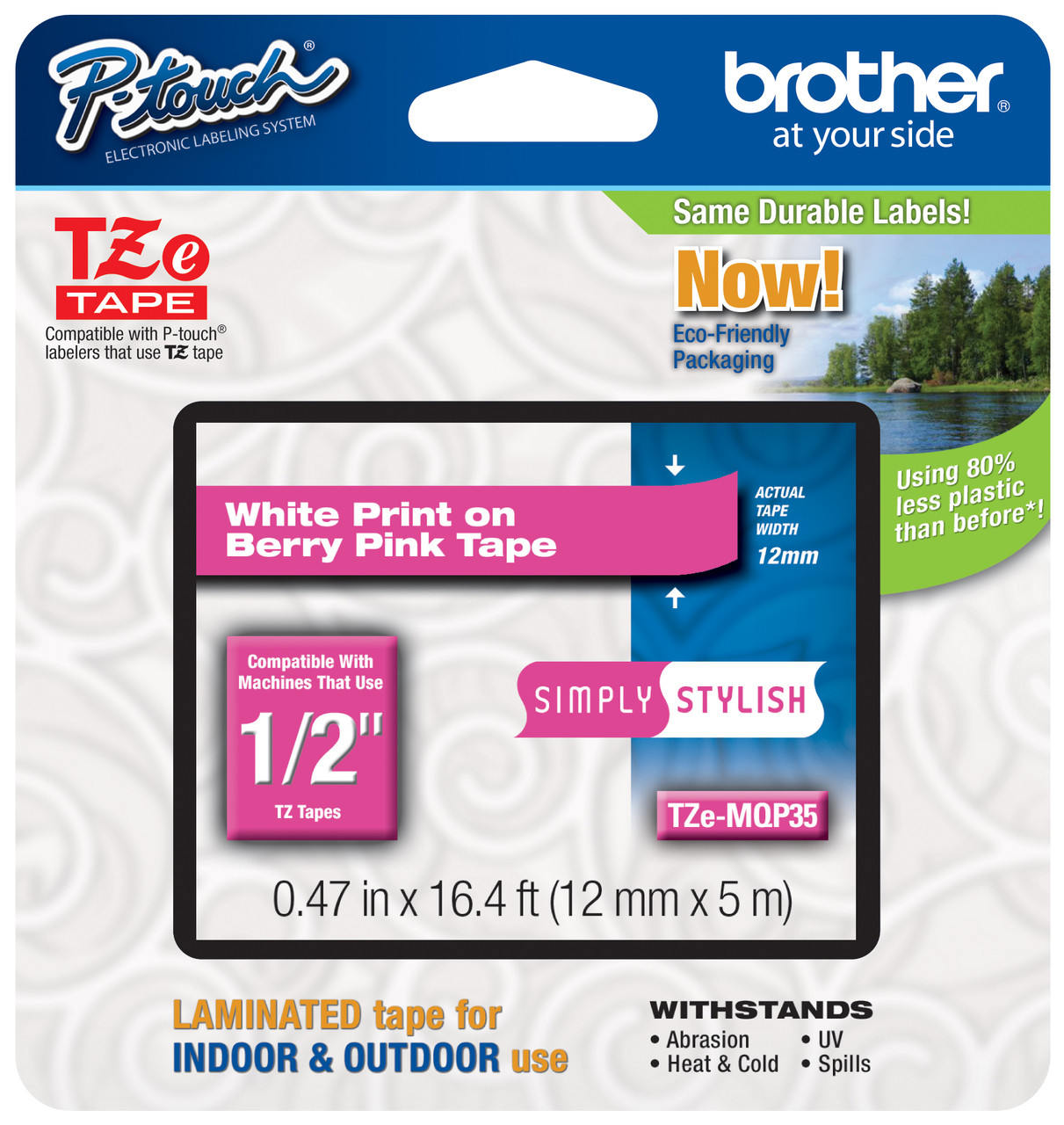 brother tze mqp35 1 2 in white on berry pink p touch tape tze tape comparison chart