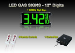 12 Inch Digits - LED Gas sign package - 1 Green Digital Price Gas LED SIGNS - 5 Year Warranty - Complete Package w/ RF Remote Control - 33"x15"