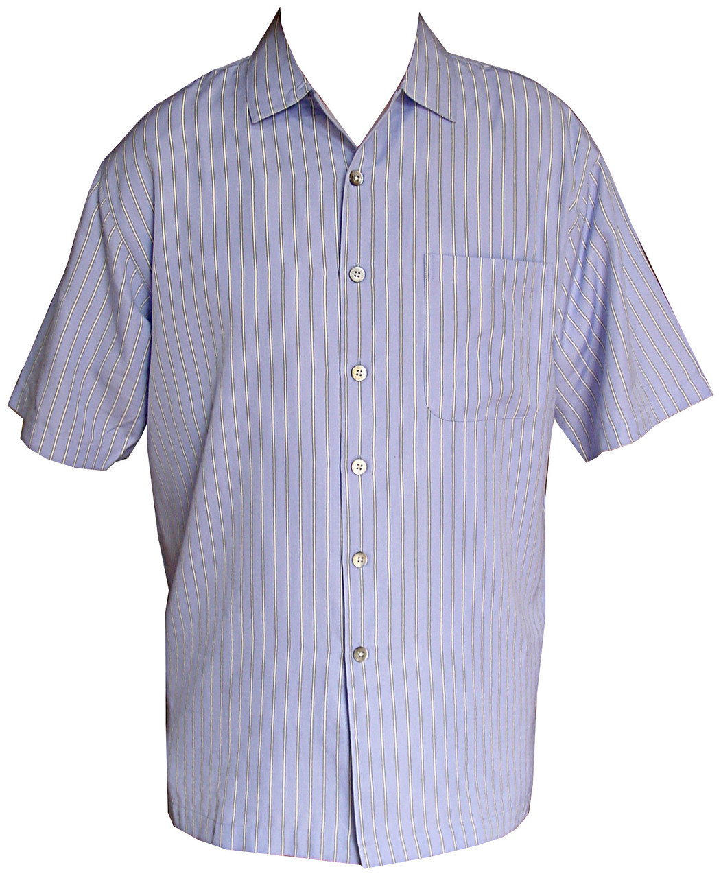 SS726 Men's Washed Silk/Tencel Woven Stripes Campshirts - FonteShirts.com