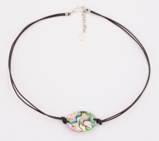 Medium Oval Abalone on Brown Leather Cord Necklace
