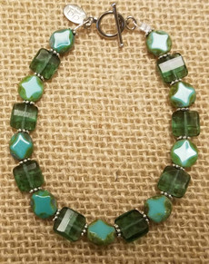 Green Crystal and Czech Turquoise Bracelet