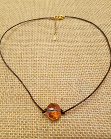 Amber Crystal Leather Necklace