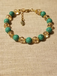 Turquoise and Light Brown Czech Crystal (Clasp) Bracelet