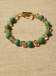 Turquoise and Light Brown Czech Crystal (Toggle) Bracelet