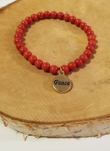 Red Coral with Peace Charm Bracelet