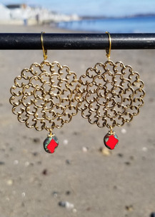 Gold Casting with Red Czech Glass Earrings