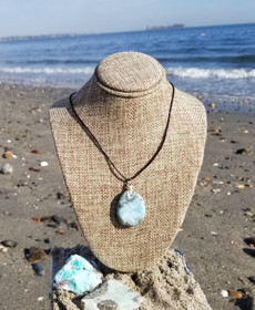 Larimar (Rough) Pendant with Real Leather Necklace