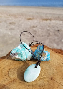 Larimar Pendant with Real Leather Necklace
