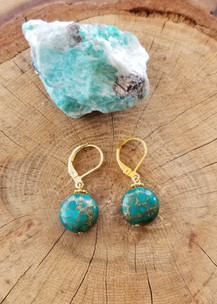 Matrix Turquoise Small Round Earrings (Gold)