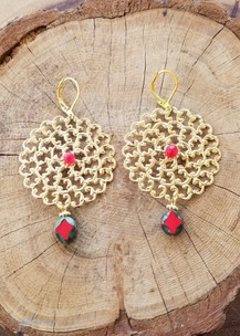 Gold Casting with Red Czech Glass Earrings (Gold)