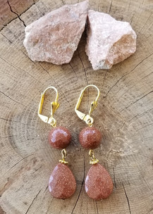 Goldstone Dual-Stone Earrings (Gold)