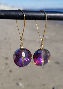 Multi-Color Crystal Medium Hoop Earrings (Gold)