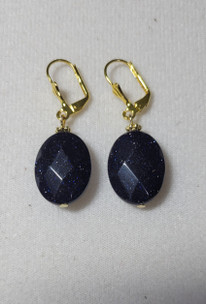 Blue Goldstone Oval Earrings (Gold)