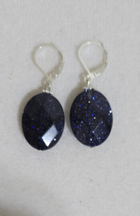 Blue Goldstone Oval Earrings (Silver)