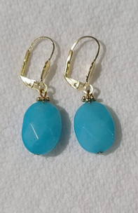 Blue Agate Oval Earrings (Gold)