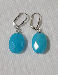 Blue Agate Oval Earrings (Silver)