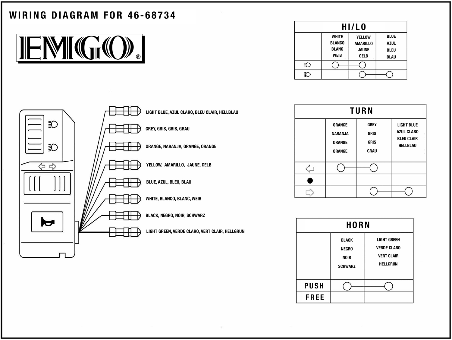 Emgo Universal Handlebar Multi Switch - Left - 46-68734 - Wiring Diagram