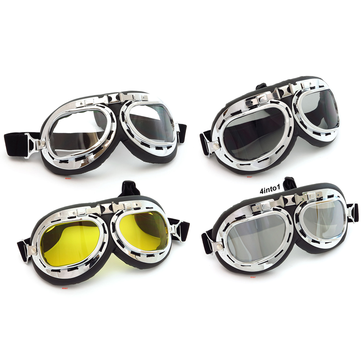Aviator Goggles Black Padded Frame w// Yellow Lens Red Baron Motorcycle