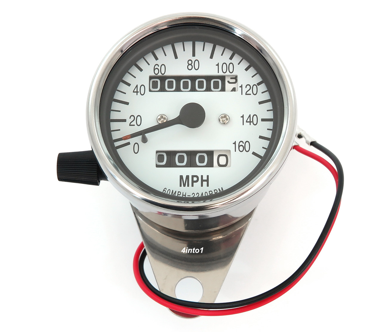 Mini Speedometer w/ Trip Meter 224060 Chrome & White MPH