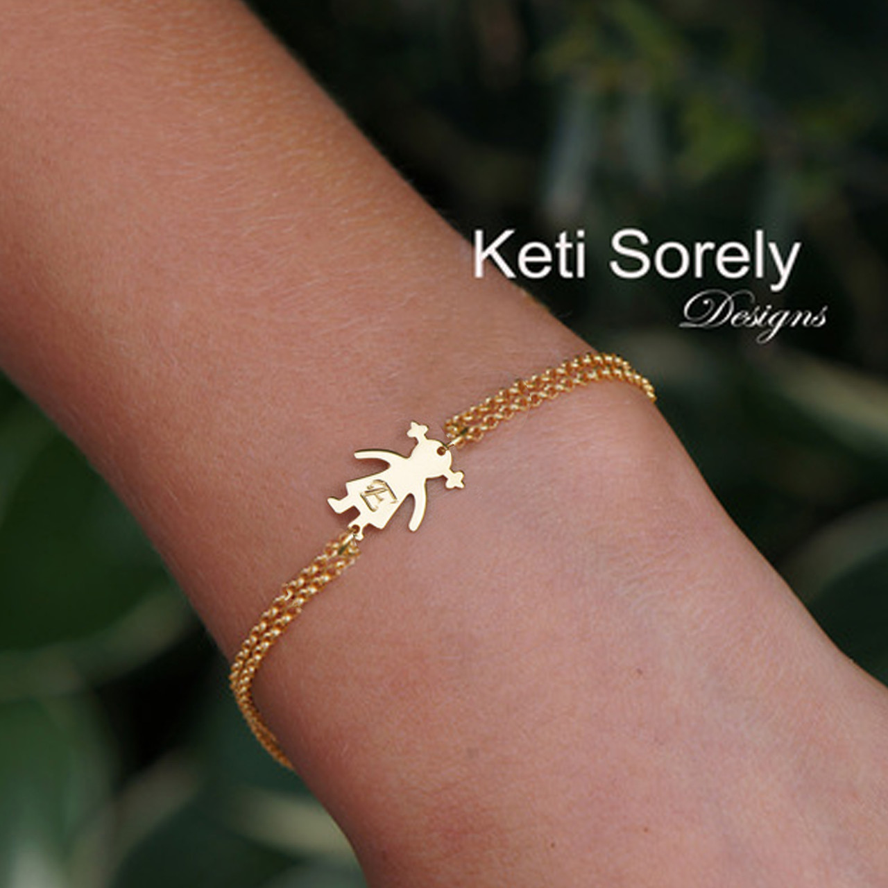 Keti Sorely Designs Gold Monogram Bracelet 1.25 inch / 6 1/2 inch / 24K Gold Plated